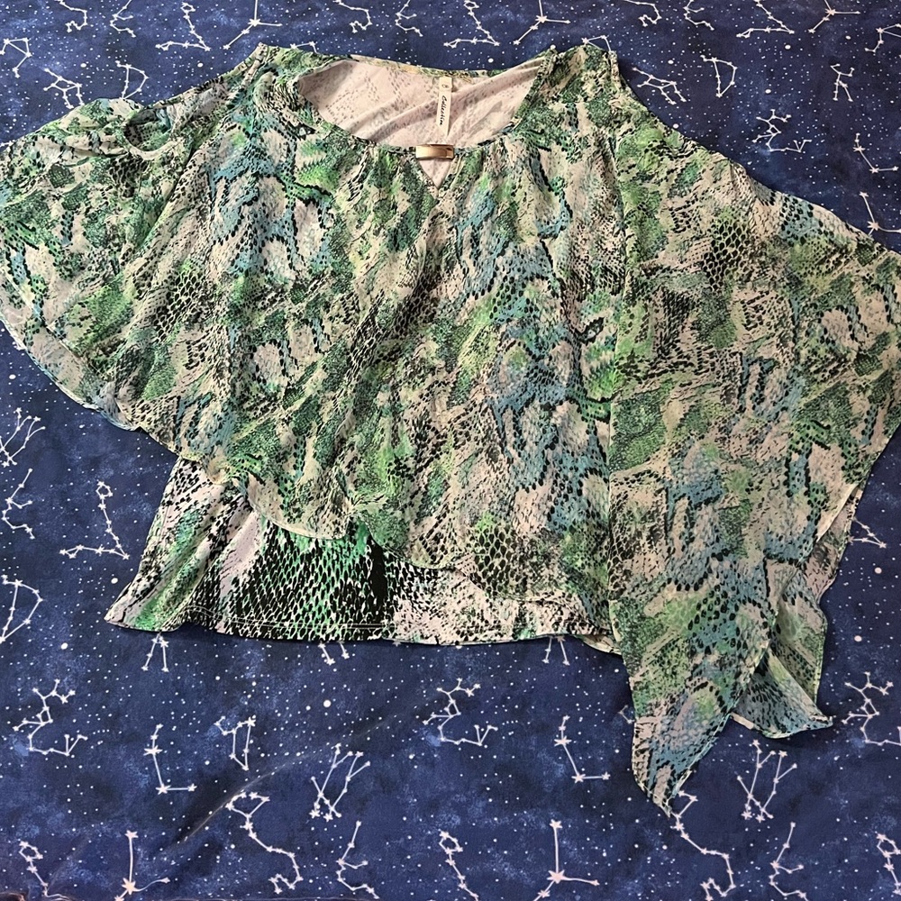 💜 NWOT NY Collection Blue & Green Flowy Sleeveless Blouse